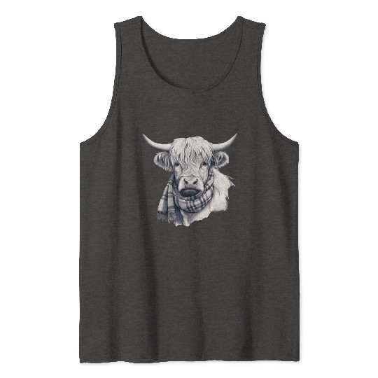 Adorable Highland Cow Wearing a Scarf Tank Tops