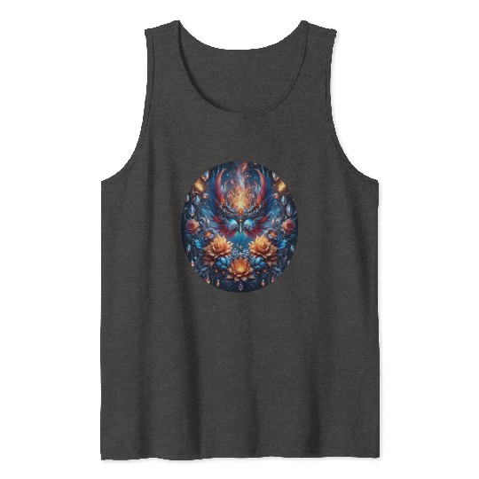 Phoenix Rebirth in Cosmic Bloom Tank Tops