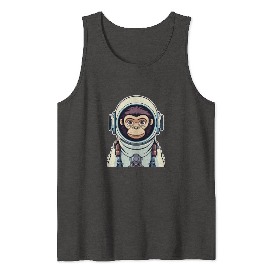 Monkey Ape Astronaut Illustration Tank Tops