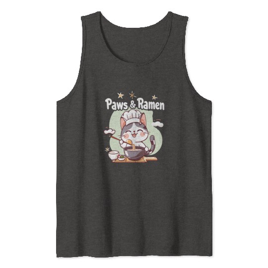 Paws and Ramen Funny Cats Animal Sayings Tank Tops