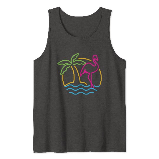 80s Vintage Miami Retro Neon Pink Flamingo Tank Tops