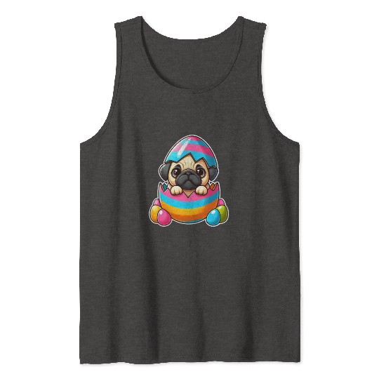 Easter pug hatches from colorful Easter eggs Tank Tops