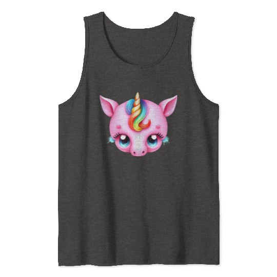 Pink Baby Rainbow Unicorn Head Tank Tops