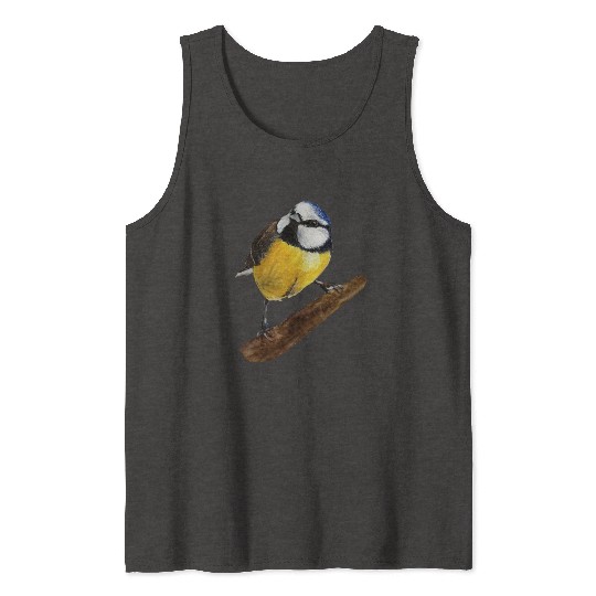 Blue tit titmouse hand painted watercolor. Tank Tops