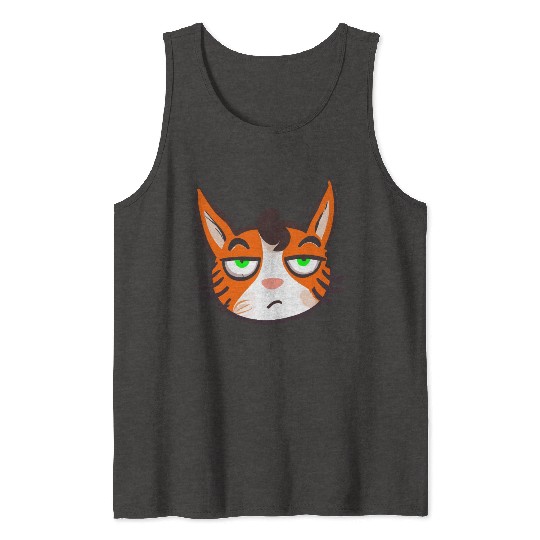 Orange Grumpy Cat Green Eyes Tank Tops