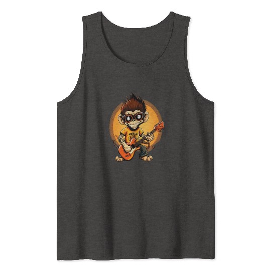 Monkey Chimpanzee Playing Acousitc Rock Guitar Tank Tops