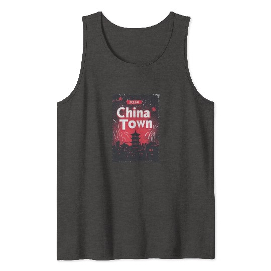 ChinaTown Ignites: Synthwave Red & Black Shiluette Tank Tops
