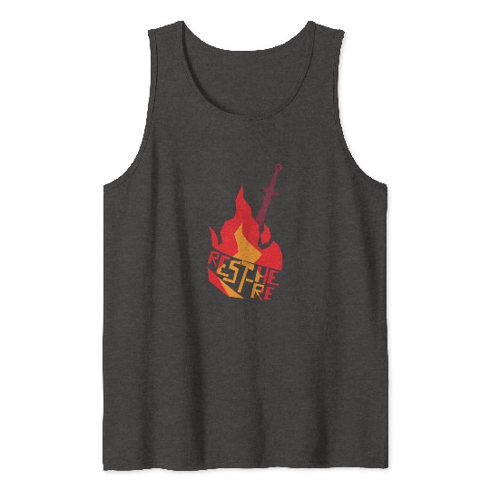 Rest Here Bonfire Gamer Design Tank Tops