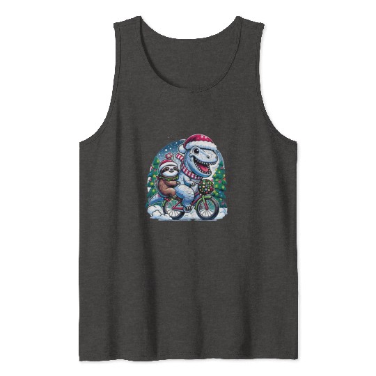 Winter Wonderland T-Rex and Sloth Cycling Duo Tank Tops