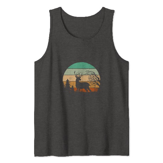 Serene Deer Twilight Forest Silhouette Tank Tops