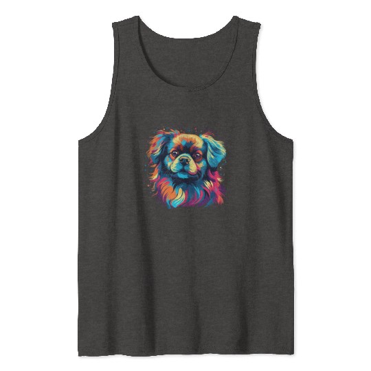 Watercolor Colorful Tibetan Spaniel Tank Tops