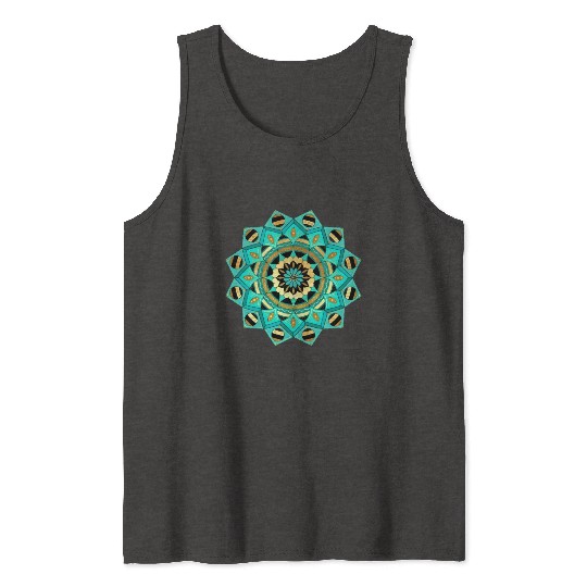 Mandala blue gold black with hearts Tank Tops
