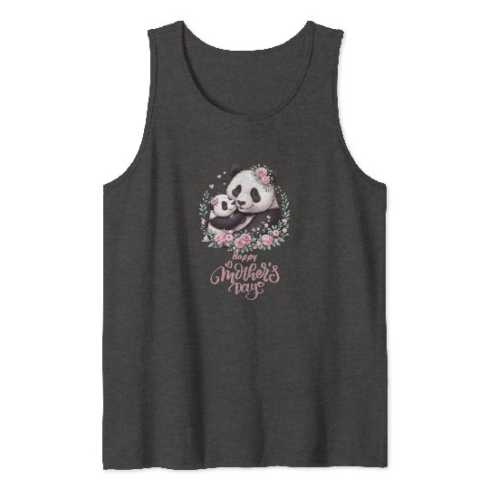 Happy Mother's Day Floral Wreath Mum Panda Tank Tops