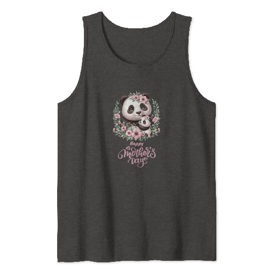 Happy Mother's Day Floral Wreath Mum Panda Tank Tops