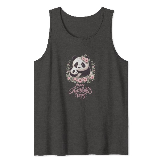 Happy Mother's Day Floral Wreath Mum Panda Tank Tops
