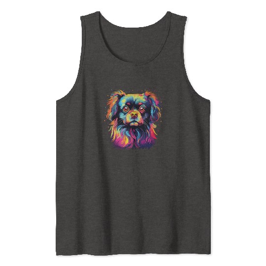 Watercolor Colorful Tibetan Spaniel Tank Tops