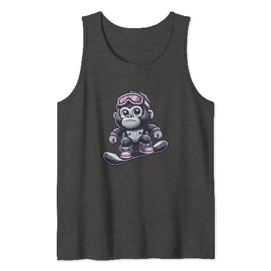 Monkey Gorilla Chimpanzee Ski Vacation Skier Tank Tops