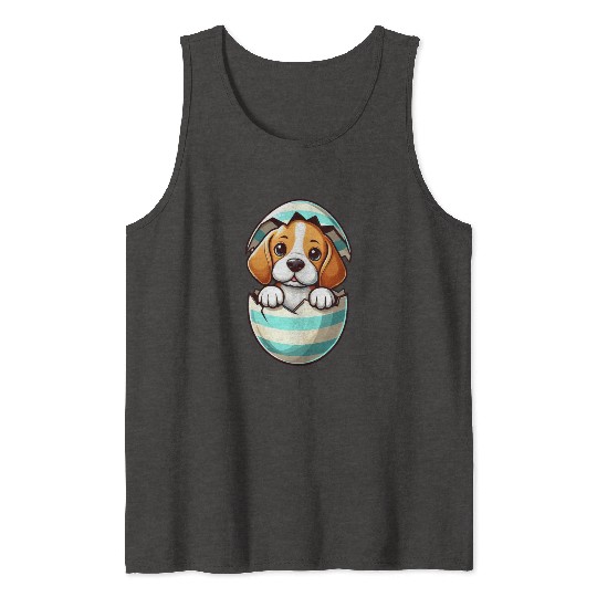 Colorful Beagle Dog Easter Egg Hatching Design Tank Tops
