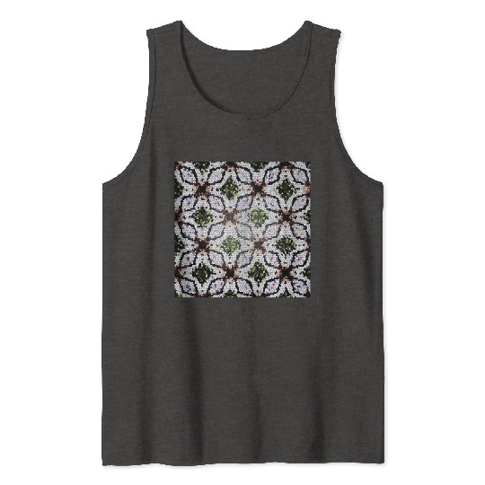 stained glass print in greens and roses Tank Tops