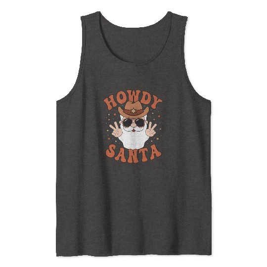 Howdy Santa Peace Christmas Western Cowboy Claus Tank Tops