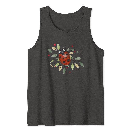 red glowing ladybug with green leaves Tank Tops