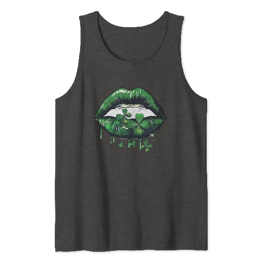 St Patrick Irish Green Lips Tank Tops