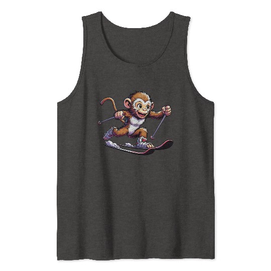 Monkey Chimpanzee Skier Winter Vacation Design Tank Tops