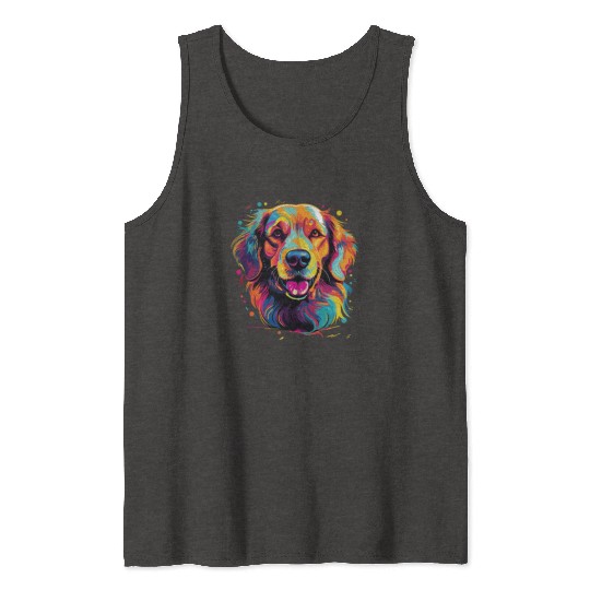 Watercolor Colorful Golden Retriever Tank Tops