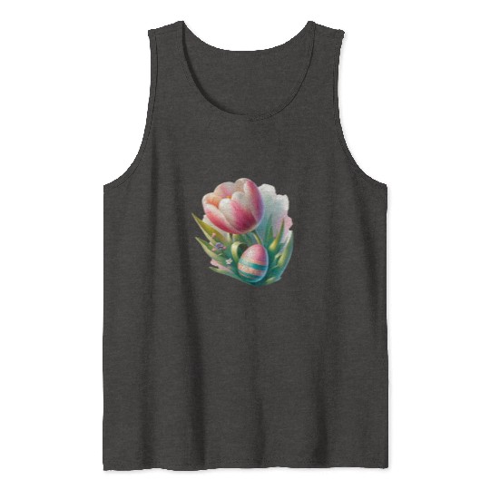 Spring Colorful Tulip With Easter Egg Tank Tops