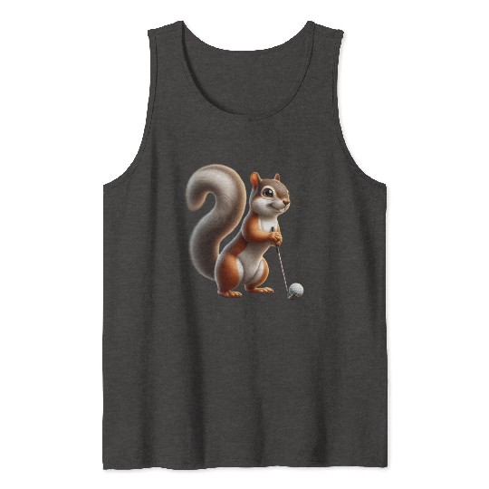 Golf Player Squirrel Animal Lover Design Tank Tops