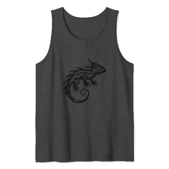 Shaggy Bearded Dragon Tribal Dragon Tattoo Tank Tops