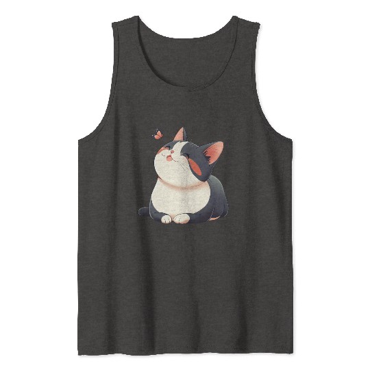 Kawaii Cat and Butterfly Tank Tops