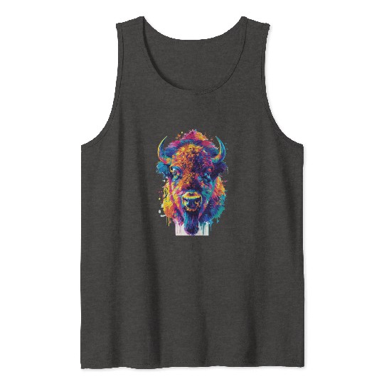 Colorful Bison Abstract Animal Art Wildlife Tank Tops