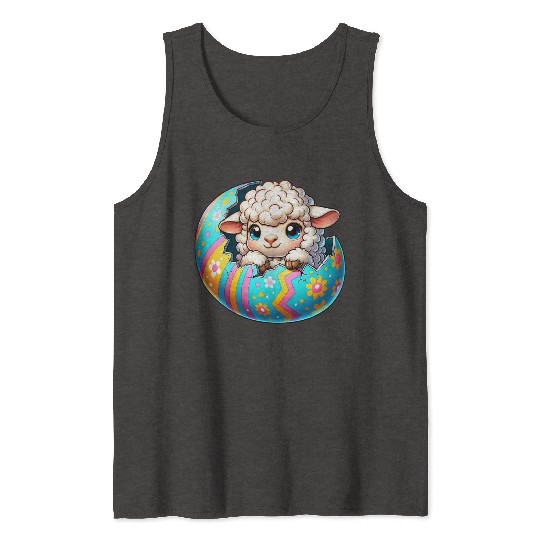 Colorful Lamb Hatching from Easter Egg Cartoon Tank Tops