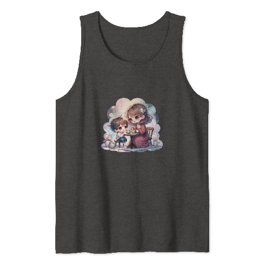 Mother and Son Enjoying a Cozy Tea Party Tank Tops