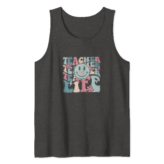 Teacher Life Happy Face Teachers Day Retro Tank Tops
