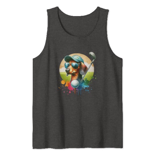 Cool Golf Player Dachshund Wiener Dog Design Tank Tops