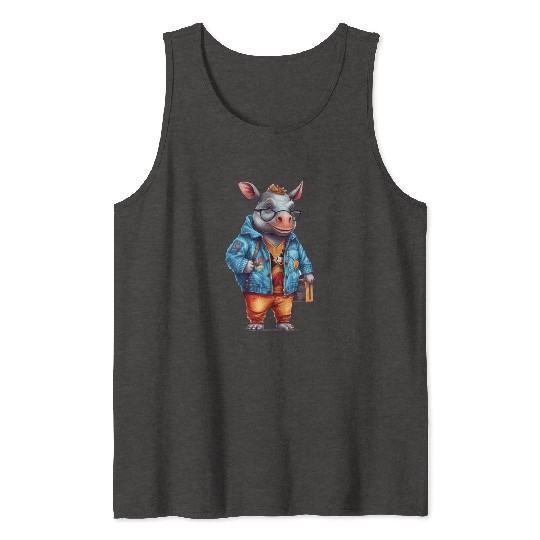 Cute Rhinoceros Cartoon Tank Tops