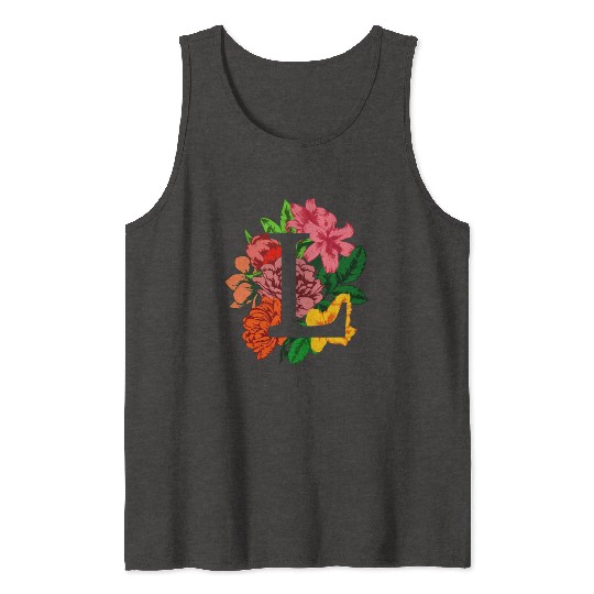 Capital letter L monogram with peony, lily flowers Tank Tops