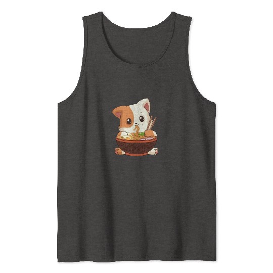 Cute anime cat eating ramen noodles Tank Tops