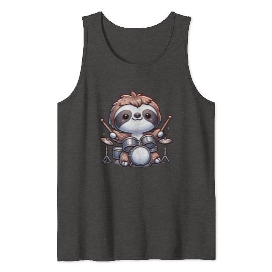Cool Sloth Drummer Lazy Beats Design Tank Tops