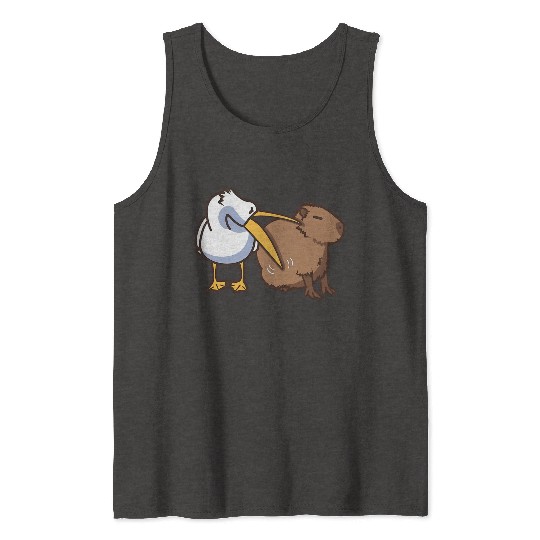 Pelican Tries to Eat Capybara Funny Meme Tank Tops