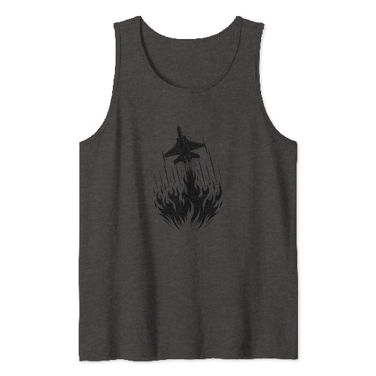 Fighter Jet Model Airplane Fire Flames Flight Tank Tops