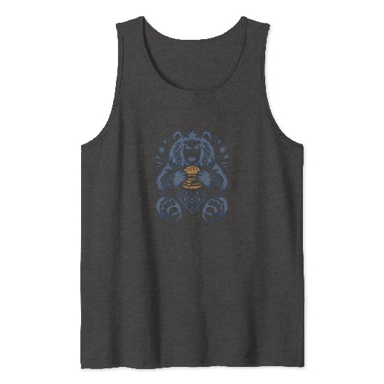 Cute Grizzly with Hamburger, Blue Tank Tops