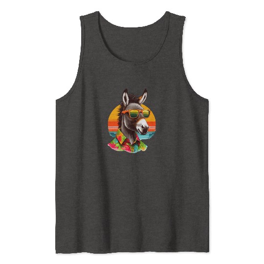 Retro Sunset And Donkey In Color Tank Tops