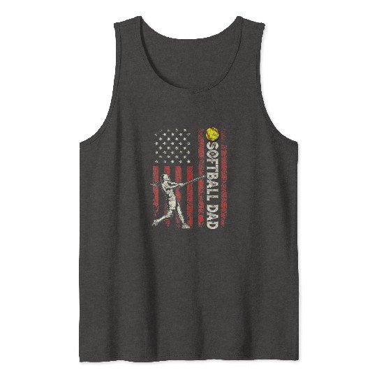 Softball Dad US Flag Gifts For Dad Men Patriotic Tank Tops