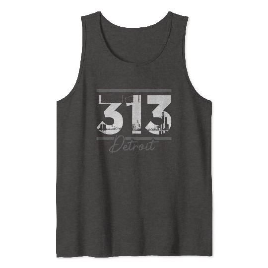Detroit 313 Area Code Skyline Michigan Tank Tops