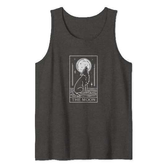 Tarot Card The Moon and Wolf Tank Tops