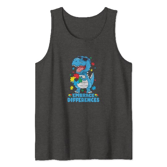 Embrace Differences T Rex Dinosaur Autism Awarenes Tank Tops