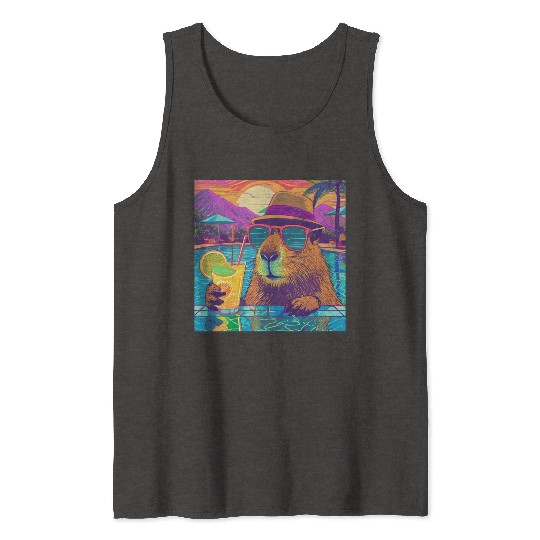 Capybara on vacation sipping on Lemonade Tank Tops